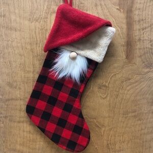 Gnome Stocking Red Buffalo Check Plush Christmas Gift Black Tan White Xmas